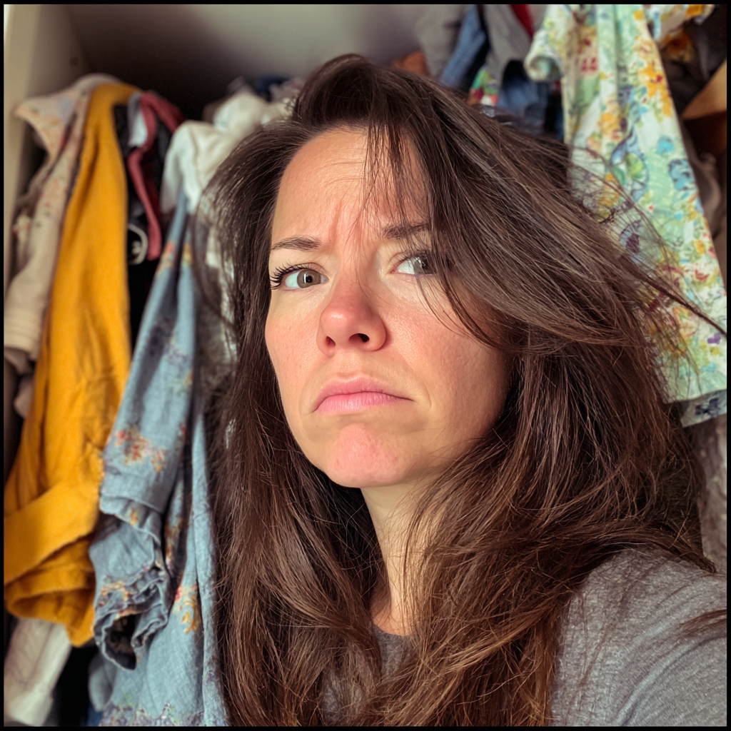 A frowning woman standing in a bedroom | Source: Midjourney