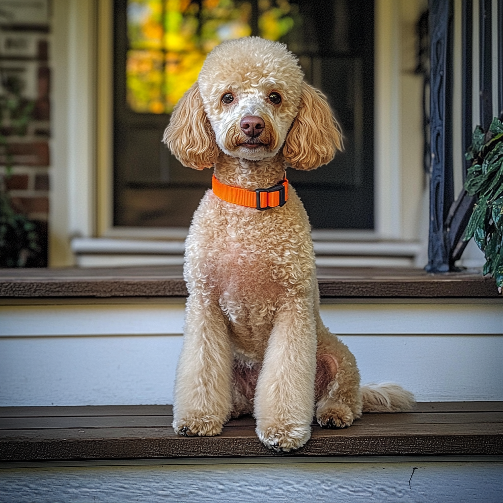 Um poodle sentado na varanda | Fonte: Midjourney