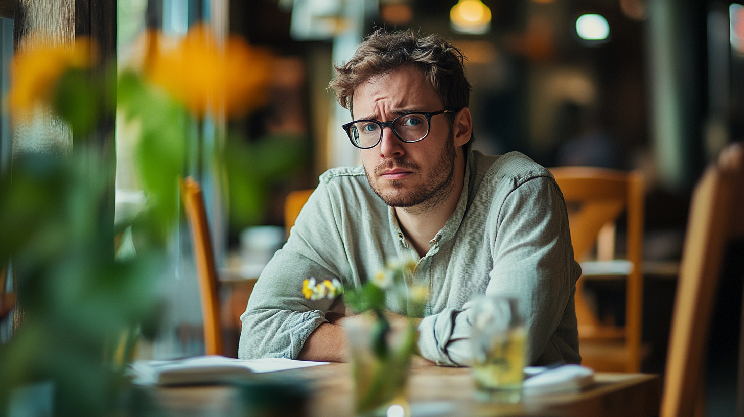 A man in glasses waiting at the table | Source: Midjourney